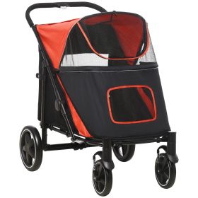 Pet Stroller Dog Cat Carriage One Click Fold with Universal Front Wheels Shock Absorber Brakes Storage Bags Mesh Window (Color: default)